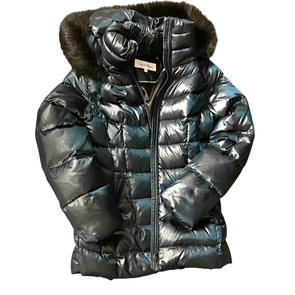 SOLD‼️ Calvin Klein Metallic Teal Quilted Puffer Coat